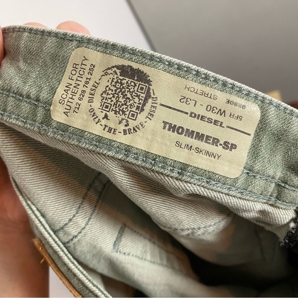 Diesel Thommer Slim Jeans Mens 30 Waist Green Denim Ankle Cropped Short Length - Picture 8 of 11